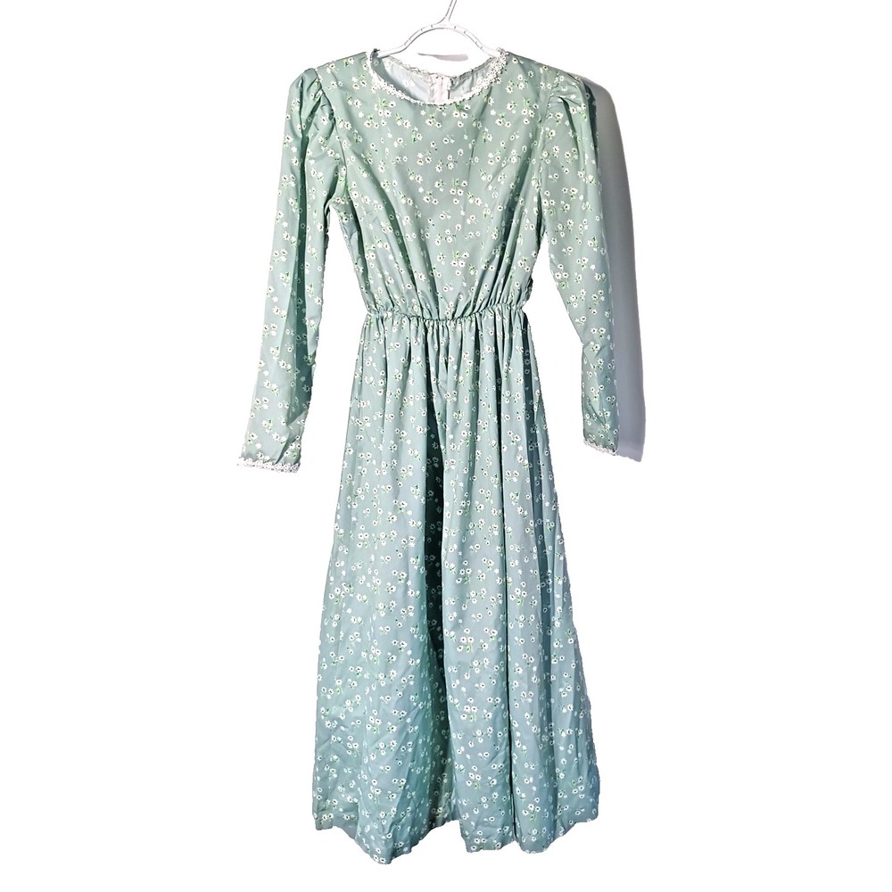 Women Pioneer Prairie Costume Floral Dress ( S ) Embroidered neckline & wrists